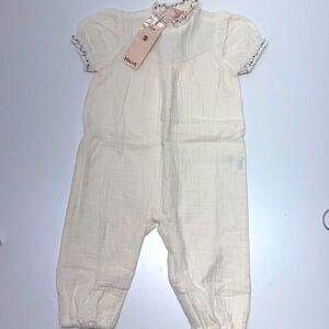 Pastel yoke romper with ruffle neck and bow kids girls sz 18 months New